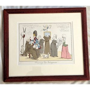 Vintage satirical print "Mariage des Religieuse" professionally framed 15X14
